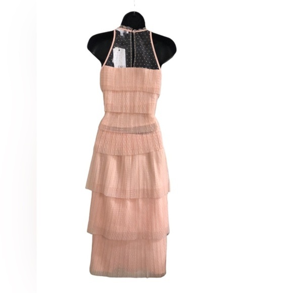 Salmon peach dotted tiered tulle chiffon look halter & skirt set size medium new - Picture 10 of 16